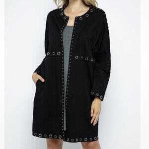 Porter Collective Black Studded Grommet Long Tunic Duster Jacket Women’s Size L